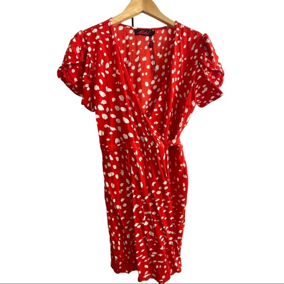 Motel Rocks Videta Red and White Polka Dot Wrap Dress - Picture 2 of 8